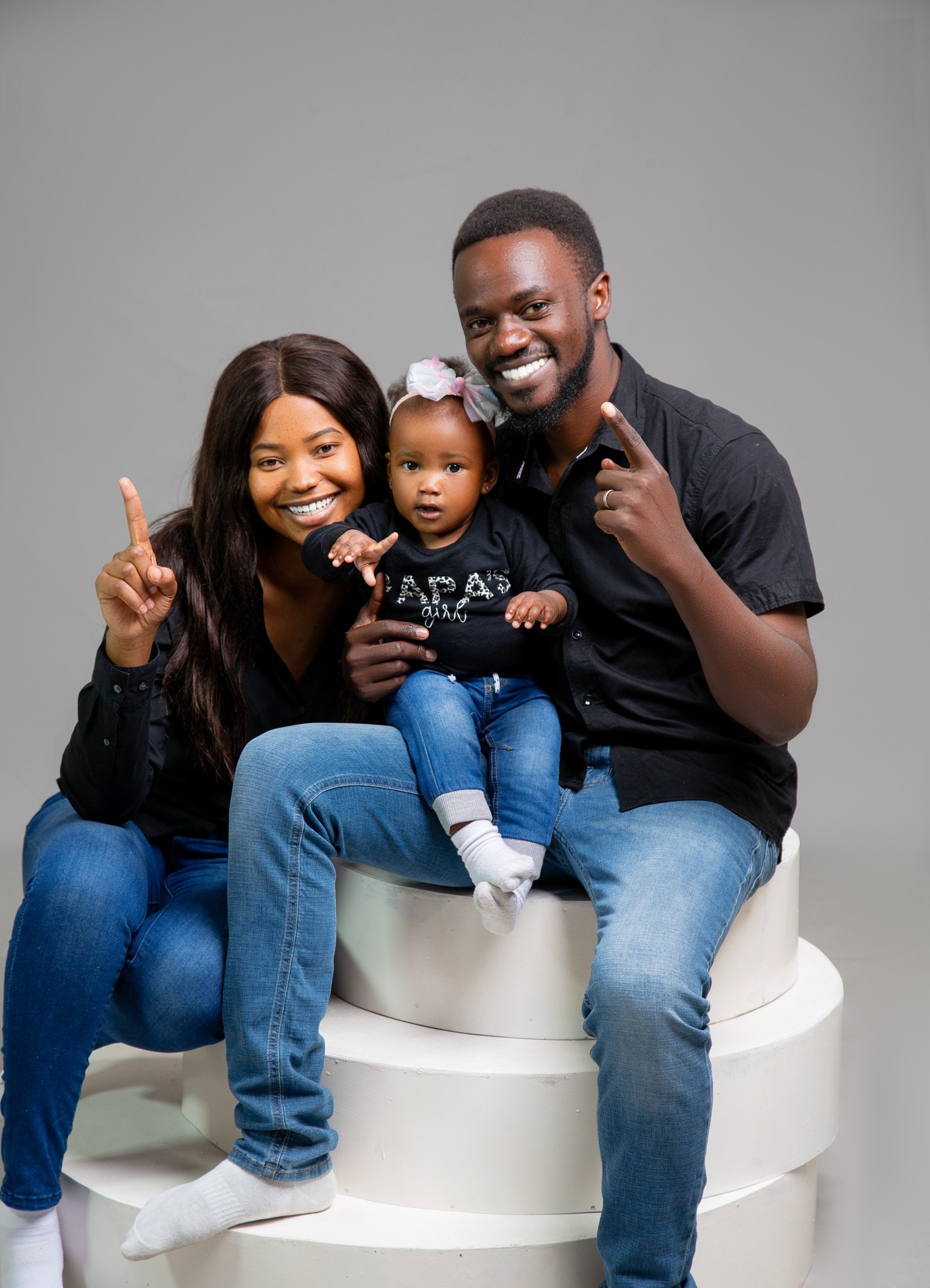 Rhema Nyambe with his wife Edith and daughter Brielle Liseli